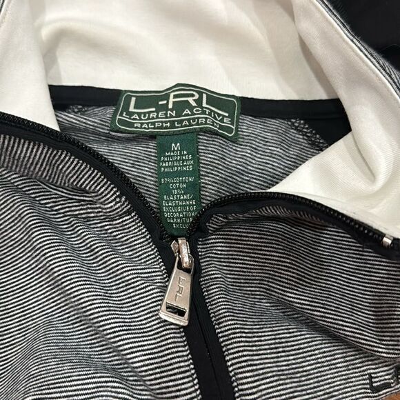 LRL Ralph Lauren Active Women’s Black White Stripe Long Sleeves Jacket size M - Picture 5 of 8